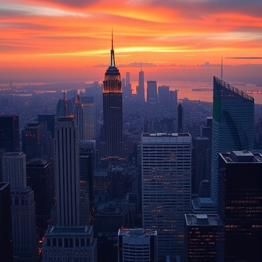 夕陽下的高雄市區天際線