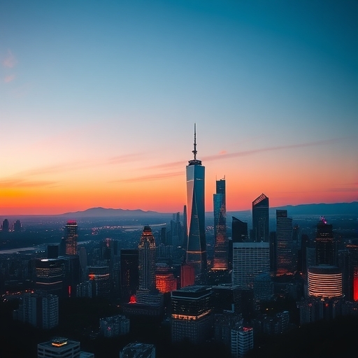 夕陽下的高雄市區天際線