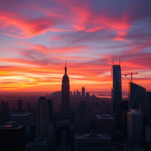 夕陽下的高雄市區天際線