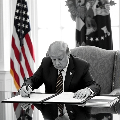 川普簽署關稅文件的場景