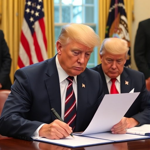 川普簽署關稅文件的圖片