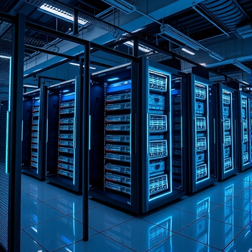 現代數據中心內的伺服器機架