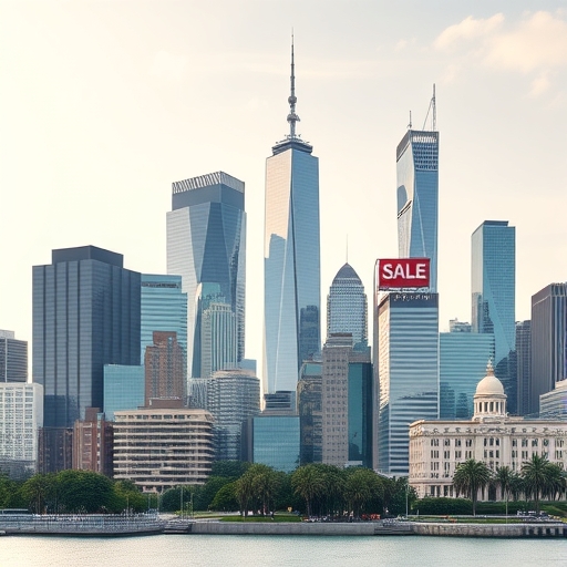 現代城市天際線與待售標誌