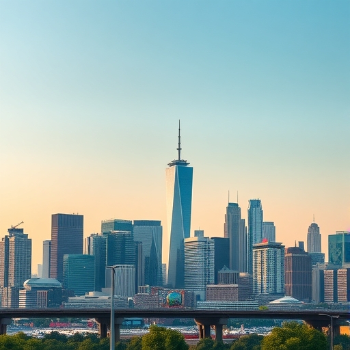 現代城市天際線與待售標誌