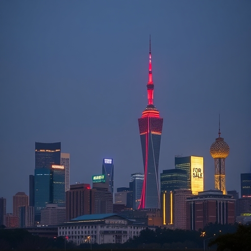 現代城市天際線與待售標誌