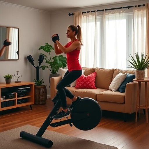 一群人在家中一起使用Peloton進行團體健身