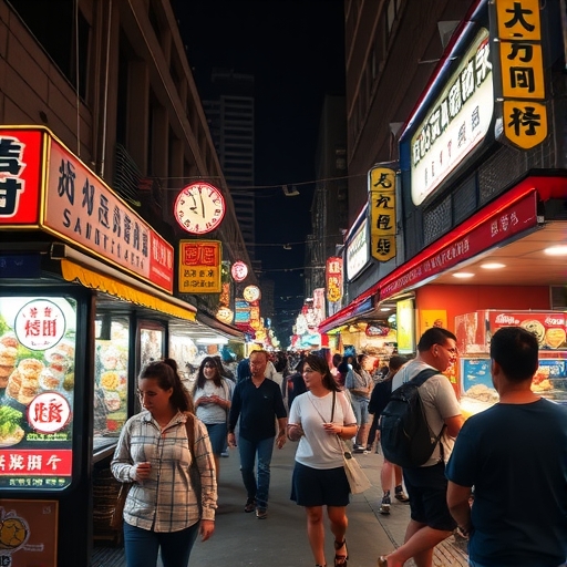 台灣夜市熙熙攘攘的購物人群