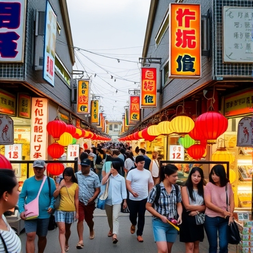 台灣夜市熙熙攘攘的購物人群