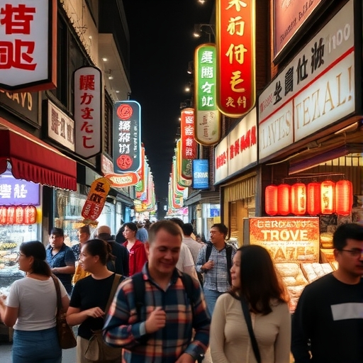 台灣夜市熙熙攘攘的購物人群