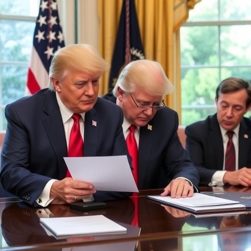 川普正在簽署貿易文件