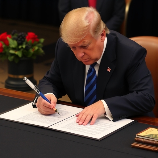 川普在簽署高關稅文件