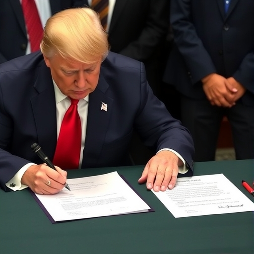 川普在貿易談判中簽署文件