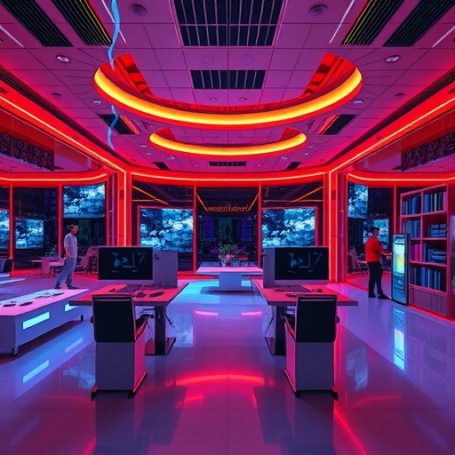 一個未來感的區塊鏈辦公室場景