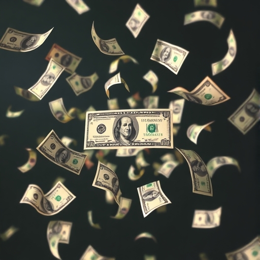 美元紙幣在空中飛翔