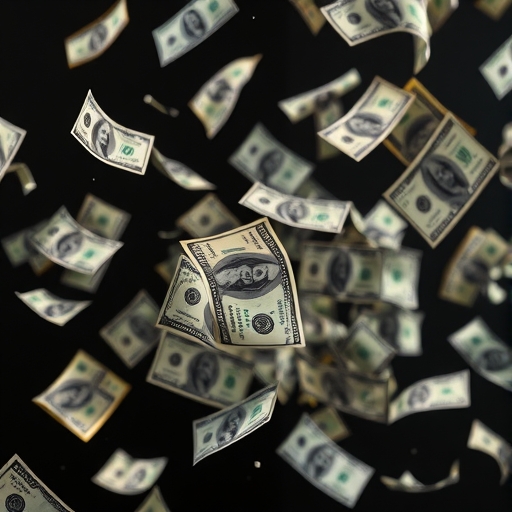 美元紙幣在空中飛翔