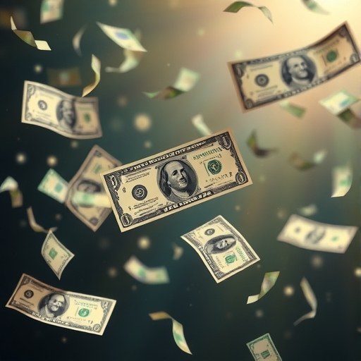 美元紙幣在空中飛翔