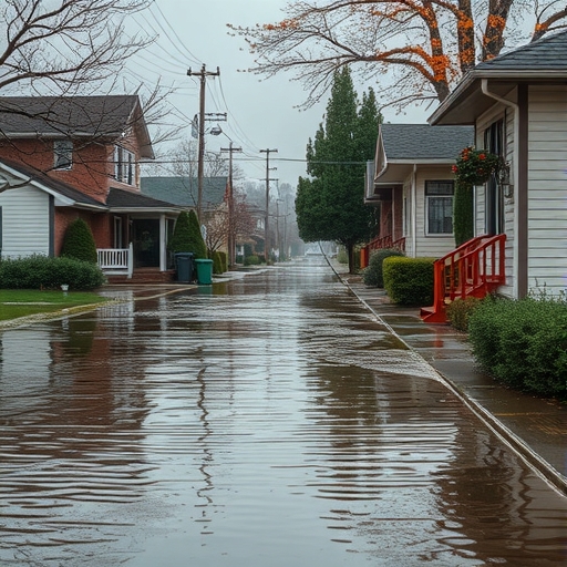 淹水的街道和受損的房屋