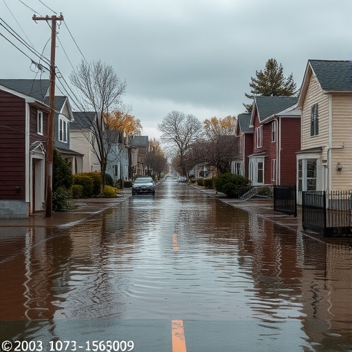 淹水的街道和受損的房屋