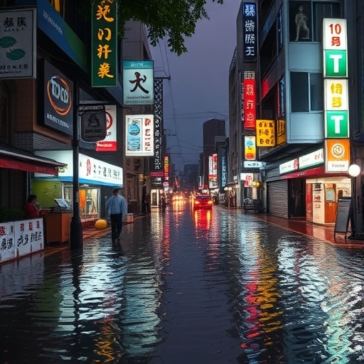 台灣南部淹水的街道景象