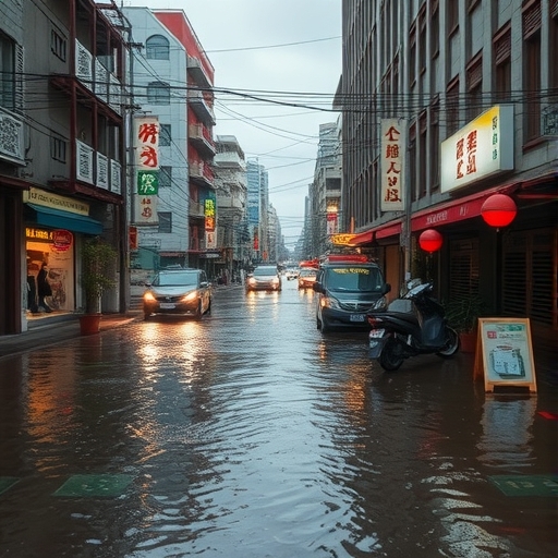 被洪水淹沒的鄉村道路