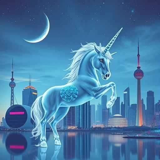 一個未來主義的獨角獸城市天際線