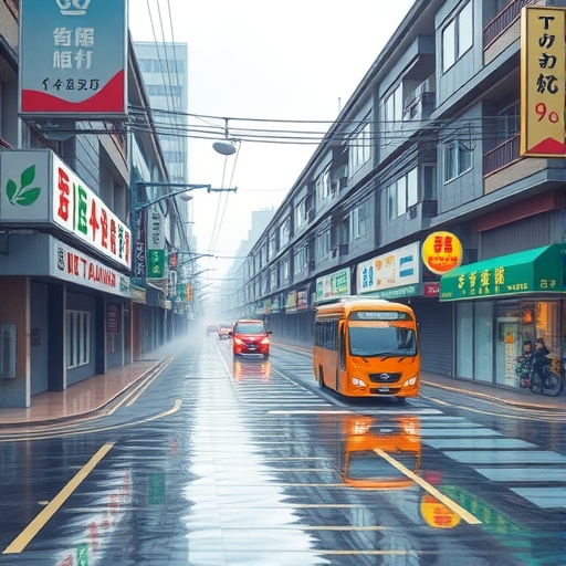 台灣街道被洪水淹沒的插圖