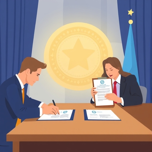 貿易協定簽署儀式的插圖