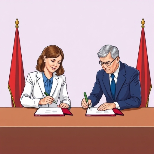 貿易協定簽署儀式的插圖