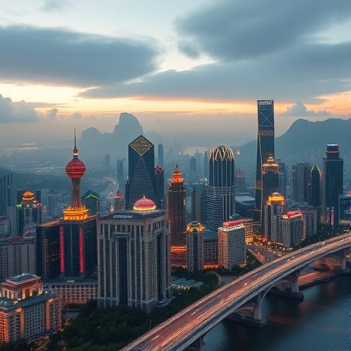 一座融合火車穿越公寓大樓的重慶城市景觀