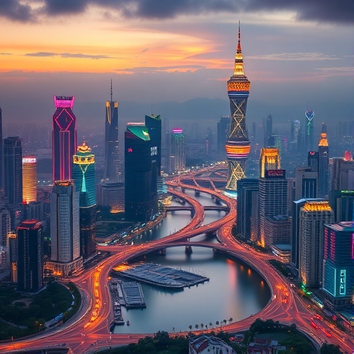 重慶城市中在山壁上建造的建築物