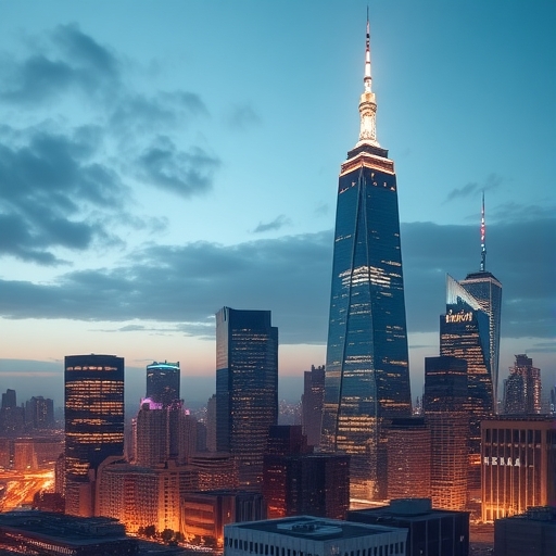 現代城市天際線顯示科技感