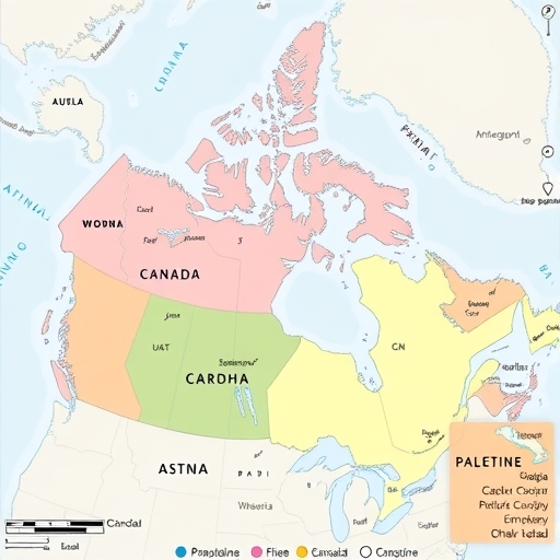 加拿大和巴勒斯坦的政治地圖