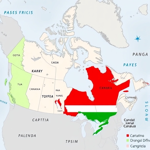 加拿大和巴勒斯坦的政治地圖
