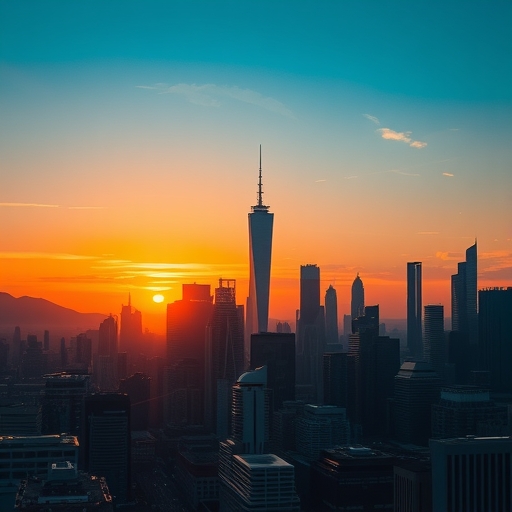 未來感城市天際線在日落時分