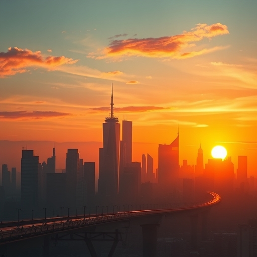 未來感城市天際線在日落時分