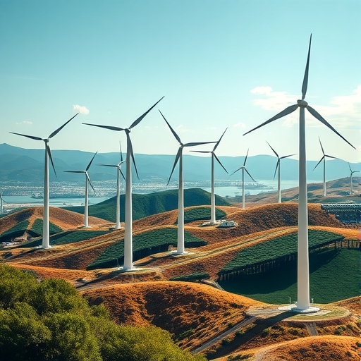 充滿活力的風力發電機群景觀
