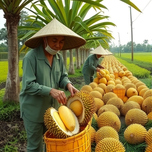 亞洲農民正在採收榴槤
