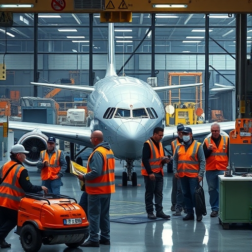 波音工廠內部工人罷工情景