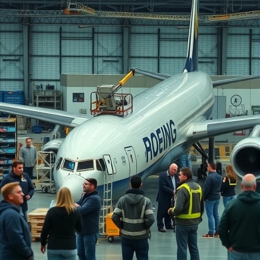 波音工廠內部生產線運作