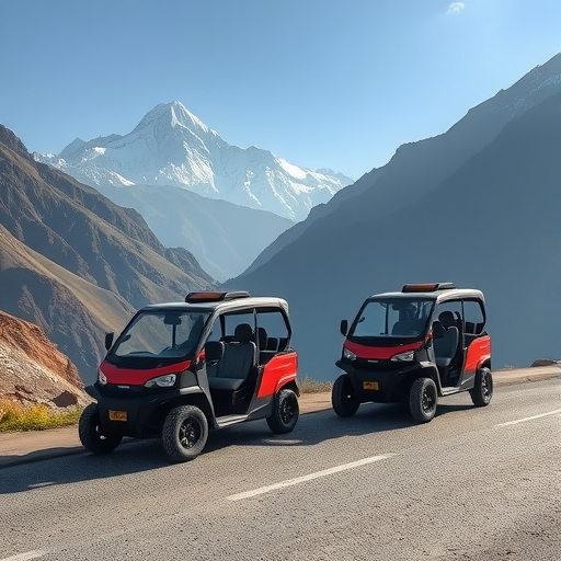 尼泊爾山區中的電動車充電站