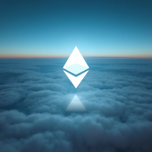 以太坊符號漂浮在雲端上方