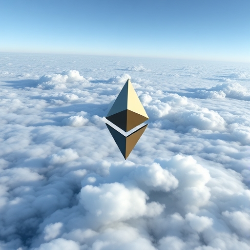 以太坊符號漂浮在雲端上方
