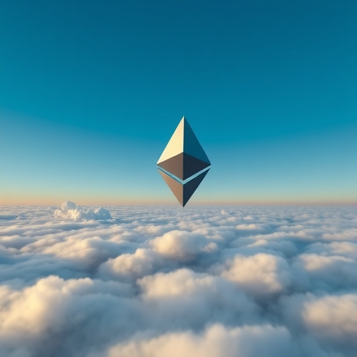 以太坊符號漂浮在雲端上方