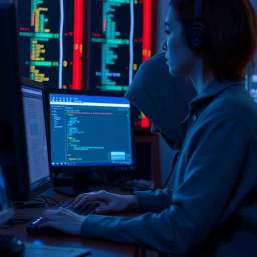 北韓駭客正在電腦前工作