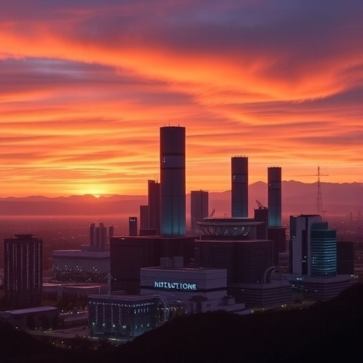 台灣半導體工廠在夕陽下