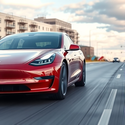 特斯拉電動車在道路上