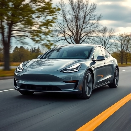 特斯拉電動車在道路上