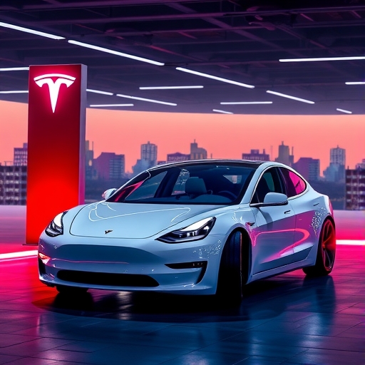 特斯拉的自動駕駛技術和機器人計程車的概念圖。