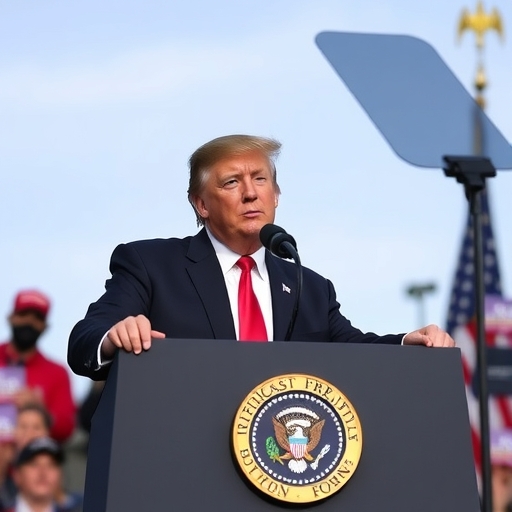 川普在演講講台上講話