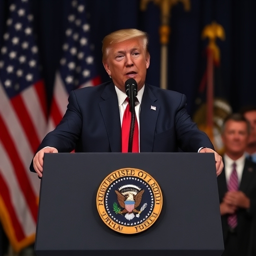 川普在演講講台上講話